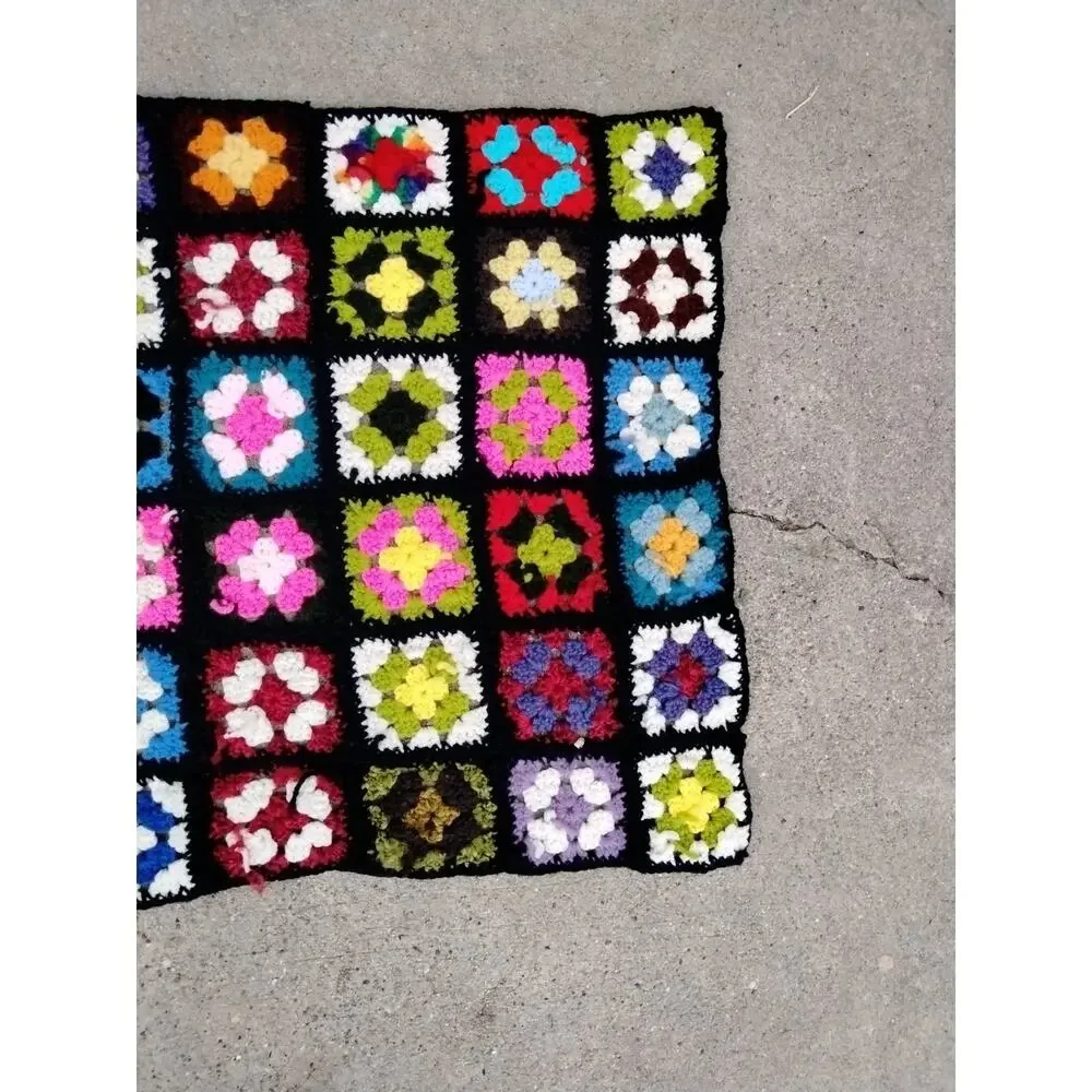 Granny Square Afghan Roseanne Crochet Lap Throw Blanket 64” x 24”